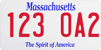MA license plate 123OA2