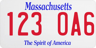 MA license plate 123OA6