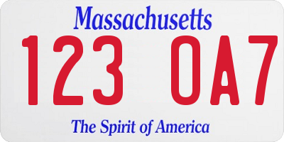 MA license plate 123OA7