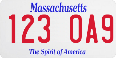 MA license plate 123OA9
