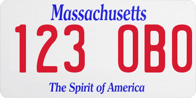 MA license plate 123OB0