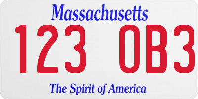 MA license plate 123OB3