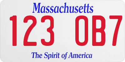 MA license plate 123OB7