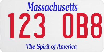 MA license plate 123OB8