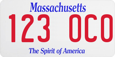 MA license plate 123OC0