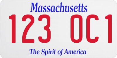 MA license plate 123OC1