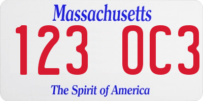 MA license plate 123OC3