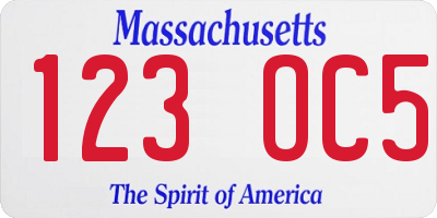 MA license plate 123OC5