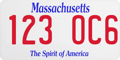MA license plate 123OC6