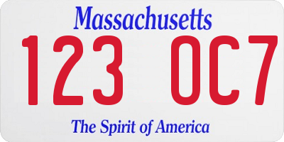 MA license plate 123OC7