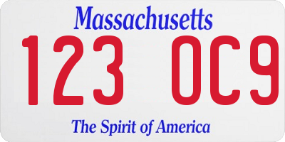 MA license plate 123OC9