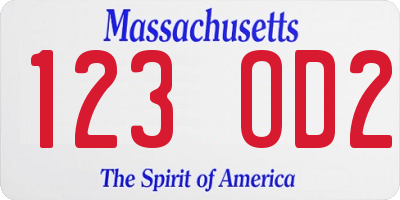 MA license plate 123OD2