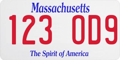 MA license plate 123OD9