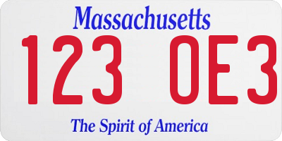 MA license plate 123OE3