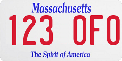 MA license plate 123OF0