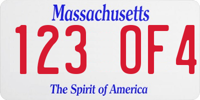 MA license plate 123OF4