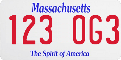 MA license plate 123OG3