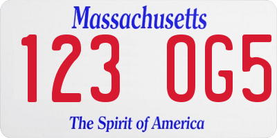 MA license plate 123OG5