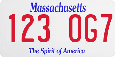 MA license plate 123OG7