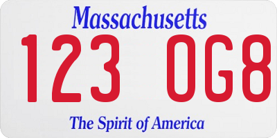 MA license plate 123OG8