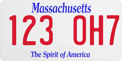 MA license plate 123OH7