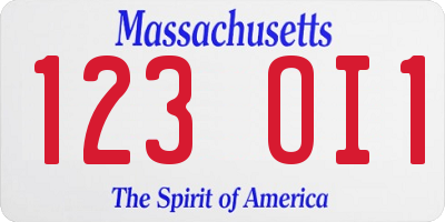 MA license plate 123OI1
