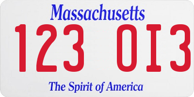 MA license plate 123OI3