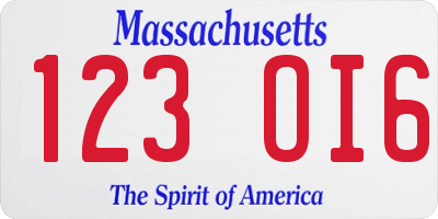 MA license plate 123OI6