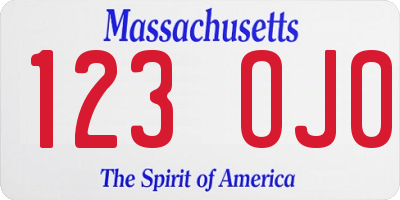 MA license plate 123OJ0