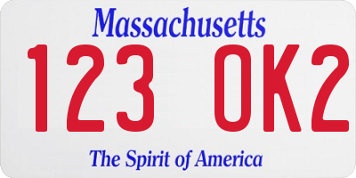 MA license plate 123OK2