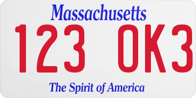 MA license plate 123OK3