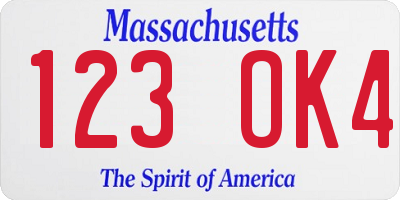 MA license plate 123OK4