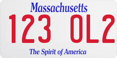 MA license plate 123OL2