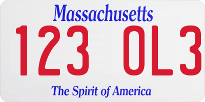 MA license plate 123OL3