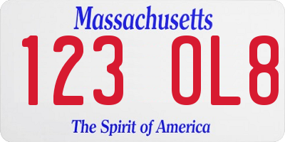 MA license plate 123OL8