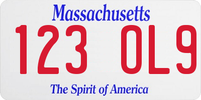 MA license plate 123OL9