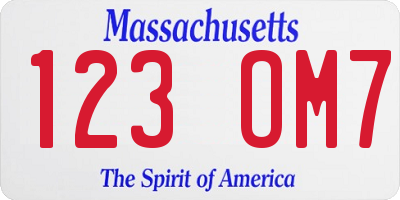 MA license plate 123OM7
