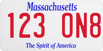 MA license plate 123ON8