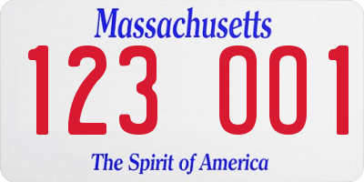 MA license plate 123OO1