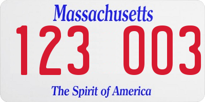 MA license plate 123OO3