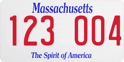 MA license plate 123OO4