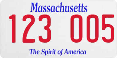 MA license plate 123OO5