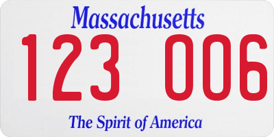 MA license plate 123OO6