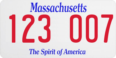 MA license plate 123OO7