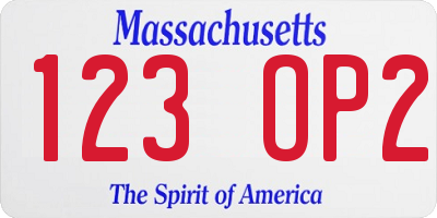 MA license plate 123OP2
