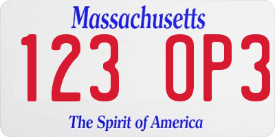 MA license plate 123OP3