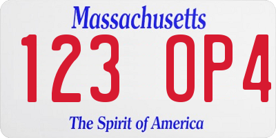 MA license plate 123OP4