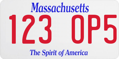 MA license plate 123OP5