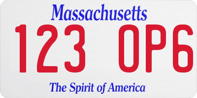MA license plate 123OP6
