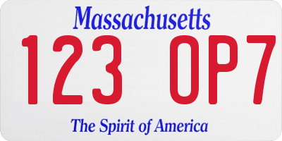 MA license plate 123OP7